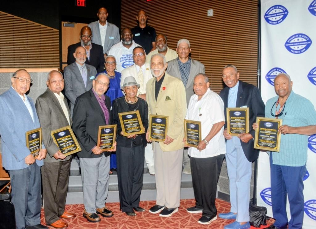 Octogenarian Recognition Luncheon — honorees group photo with plaques